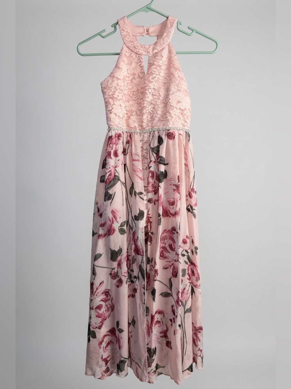 Speechless Girls Size 8 Pink Lace Floral Walk-Through Romper Maxi Dress 8